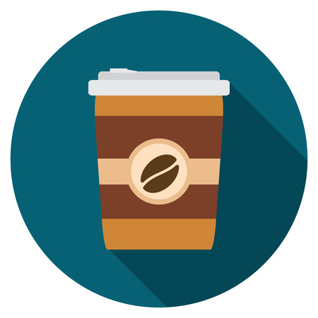 Ilustración de Flat design modern vector illustration of coffee icon with long shadow, isolated. - Imagen libre de derechos