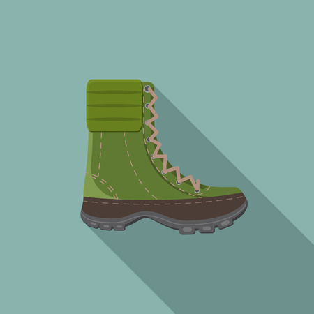 Flat design modern  illustration of trekking boot icon, camping and hiking equipment with long shadow.のイラスト素材