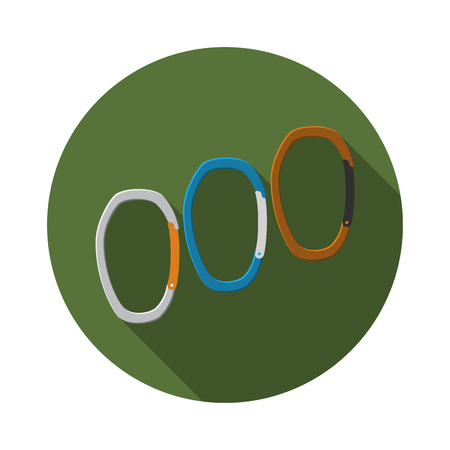 Flat design modern  illustration of carabiner icon, camping, hiking and mountaineering equipment with long shadow.のイラスト素材