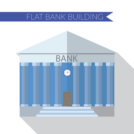 Flat design modern  illustration of bank building icon, with long shadow.のイラスト素材