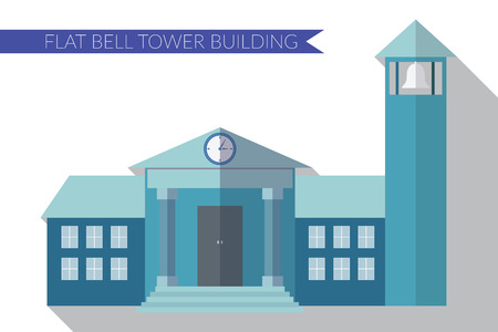 Flat design modern  illustration of building with bell tower icon, with long shadow.のイラスト素材
