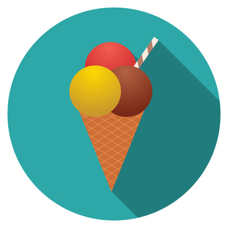 Flat design vector icecream icon with long shadow, isolated.のイラスト素材