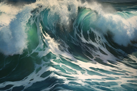 Blue ocean wave close-up with white foamの素材