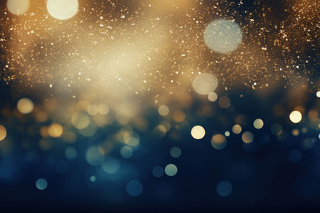 Abstract blue background with golden bokeh lights. Christmas and New Year concept.の素材