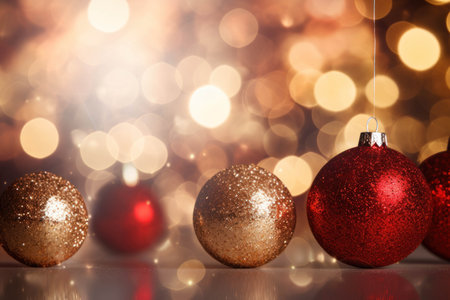 Christmas background with Christmas decorations on bokeh lights backgroundの素材
