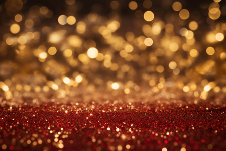 Red glitter vintage lights background. Christmas and New Year feast bokeh.の素材