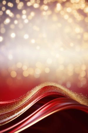 Abstract red background with waves and bokeh defocused lights.の素材
