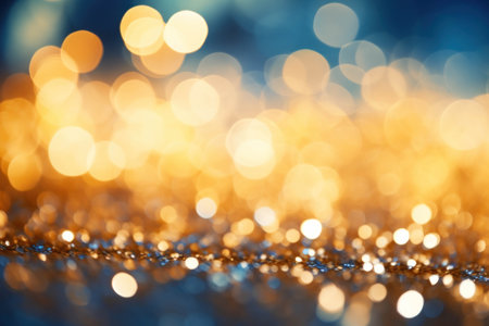 golden glitter vintage lights background. silver, blue and gold. de-focusedの素材