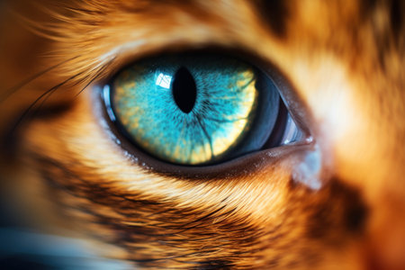 close-up of orange cat's eye with blue eyes. macroの素材