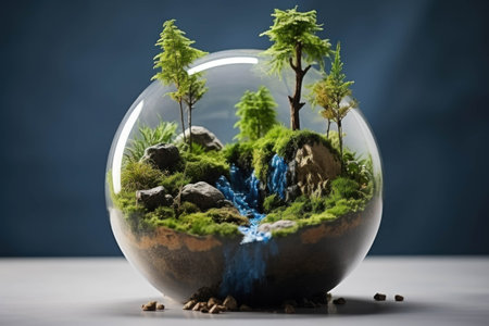 Globe, planet earth full of greenery. The concept of caring for nature and the environment. International Mother Earth Day.の素材
