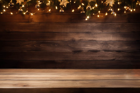 Empty wooden table with Christmas or new year backgroundの素材
