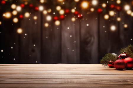 Empty wooden table with Christmas or new year backgroundの素材