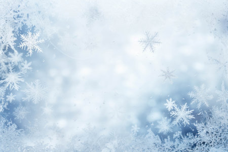 Magical white winter background with snow, snow flakes and soft bokeh lights, cold backdrop for christmas and new yearの素材