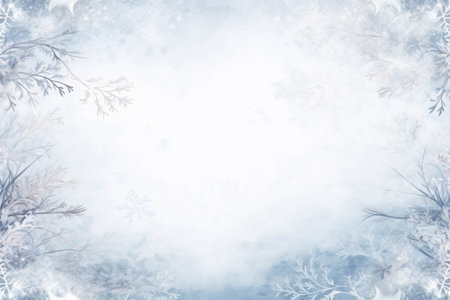 Magical white winter background with snow, snow flakes and soft bokeh lights, cold backdrop for christmas and new yearの素材