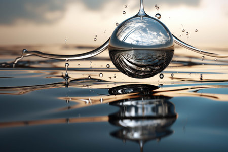A drop falls into the water. Water splash. Falling drop of rain.の素材