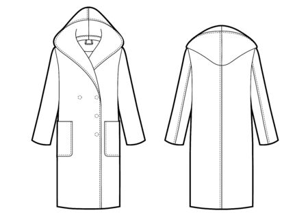 classic womans coat with hoodのイラスト素材