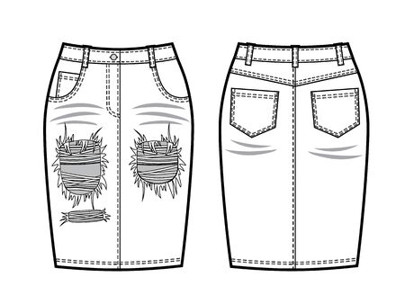 Vector illustration of women's jeans skirt. Front and back viewsのイラスト素材
