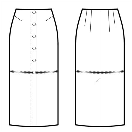 skirt pencil with buttons sketch. Buttons on front. Vectorのイラスト素材