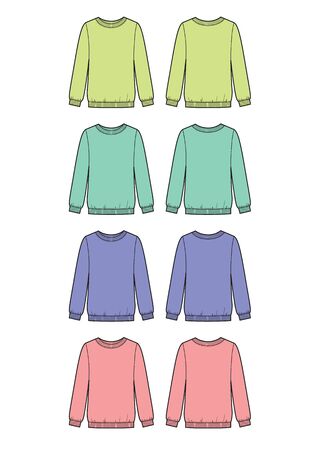 Colors clothing set of sweatshirt. Fashion illustration of sports uniform t shirt. Blank vector templateのイラスト素材