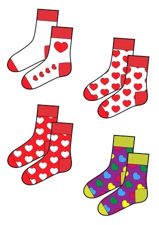 socks fashion flat sketch. color printed set.のイラスト素材