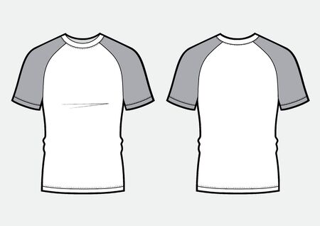 mens white raglan t-shirt design templates (front, back views). Vector illustration.のイラスト素材