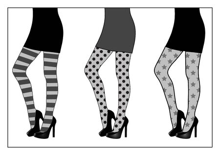 Set of beautiful female legs in printed tightsのイラスト素材