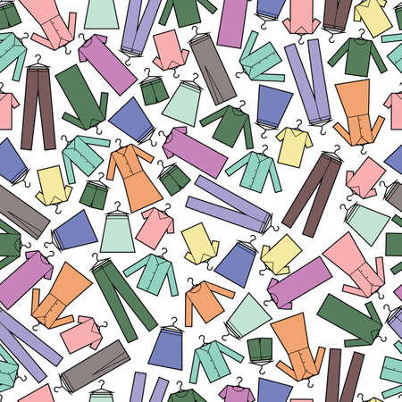 seamless pattern of clothes. Print fabric, wrapping paper pattern. Apparels iconsのイラスト素材