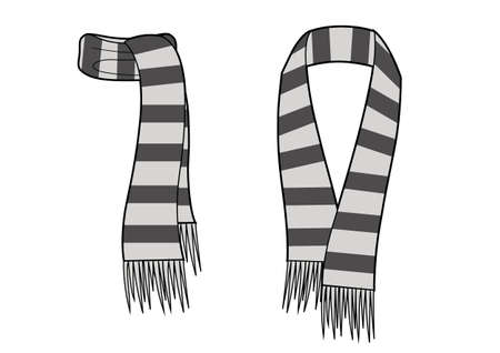 Striped scarfs with fringe. Isolated objects on white background.のイラスト素材