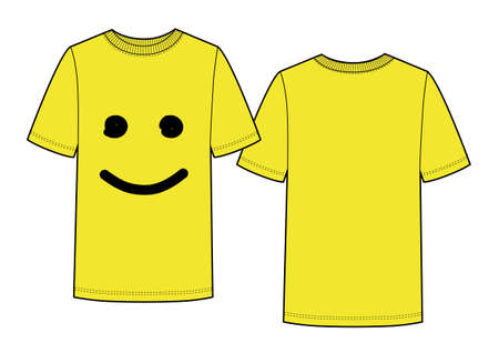 Yellow t-shirt with smile print. Front and back views.のイラスト素材