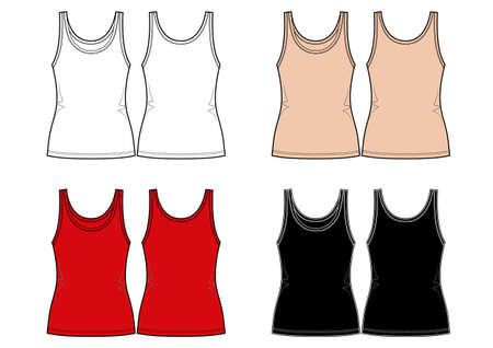 Set of womans tank top. White, beije, red, black colours.のイラスト素材