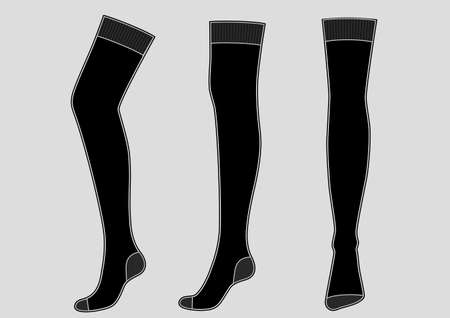 The linear sketch womens black stocking on the leg.のイラスト素材