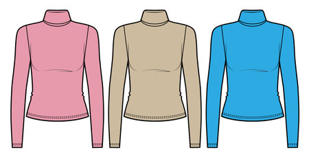 Set of colored turtlenecks slim fit long sleeve t-shirtのイラスト素材