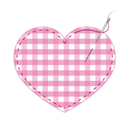 Vector flat heart with chess checkered texture and stitchesのイラスト素材