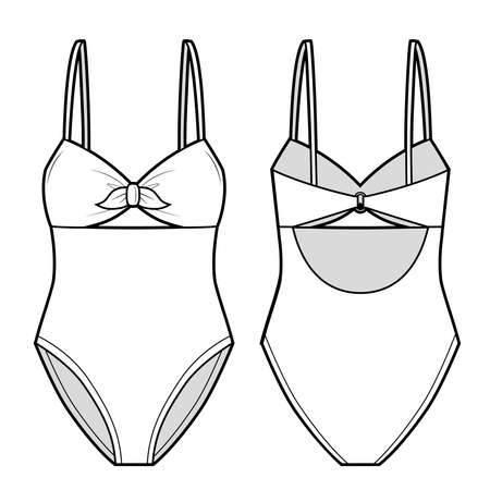 Fashion technical drawing of a one-piece swimsuit with tiesのイラスト素材