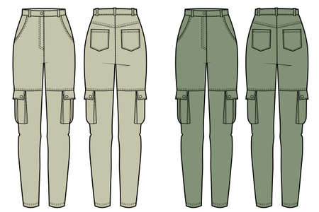 Cargo Pants fashion flat technical drawing template.のイラスト素材