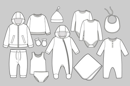 Set of kids casual clothes. Childs garments.のイラスト素材