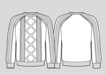 Knitted jacket with braids. Technical sketch.のイラスト素材