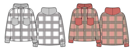Hooded shirt fashion flat technical drawing.のイラスト素材