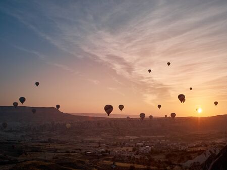 Hot air balloon in Cappadocia on the sunrise.の写真素材