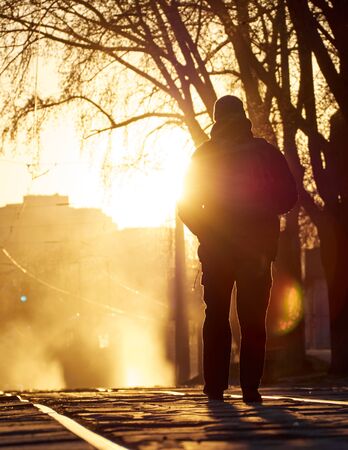 Man in the evening city.の写真素材