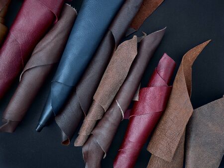 Leather samples in various colors.の写真素材