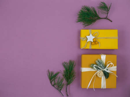 Christmas composition on a pink background.の写真素材