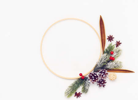 Mockup Christmas greeting card, flatlay with place for your text.の写真素材