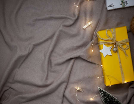 Christmas, winter, new year concept. Flat lay, top view, copy space.の写真素材