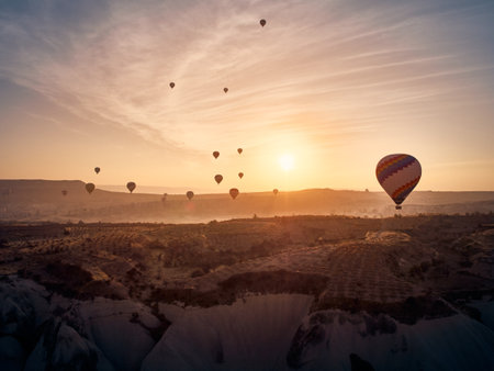 Hot air balloon in Cappadocia on the sunrise.の写真素材