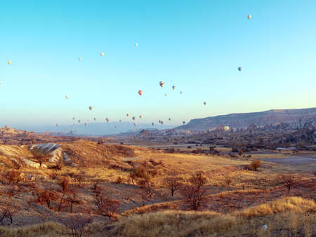 Hot air balloon in Cappadocia on the sunrise.の写真素材