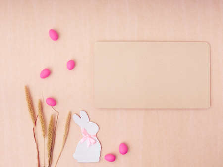 Easter holiday concept. Top view. Easter card with a copy space.の写真素材