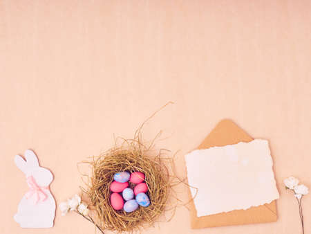 Easter holiday concept. Top view. Easter card with a copy space.の写真素材