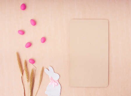 Easter holiday concept. Top view. Easter card with a copy space.の写真素材