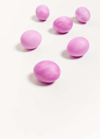 Easter eggs on white background. Easter concept. Copy space.の写真素材